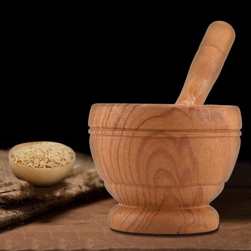 Premium Manual Mortar and Pestle Set, PP Pestle & Mortar Spice Grinder, Kitchen Bowl Smashing Tools (Wood Color)