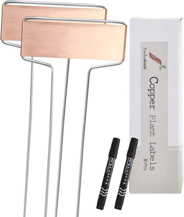 30 Copper Garden Plant Tags Planting Labels Reusable Gardening Markers with 2