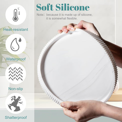 Counter 9 Inch, Silicone Bathroom Tray Round Kitchen Organizer Decorative Vanity Accessories Coffee Table Decor