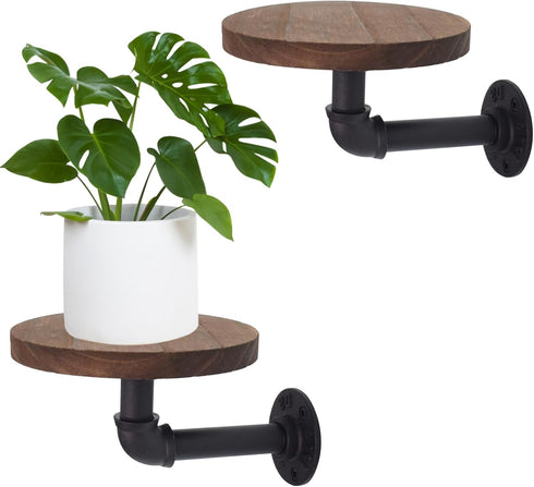 JINGHANGER 2 Pack Round Floating Wood Corner Shelves, Wall Mounted Display Rack 5.9