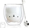 Bear Cute Mugs Kawaii Double Wall Glass Coffee Tea Cup, Funny Novelty Gift for Women, Birthday, Christmas