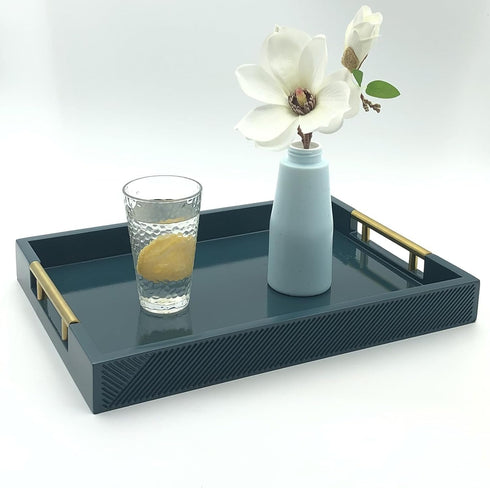 16.5''x12'' Serving Tray with Polished Metal Handles, Rectangle Coffee Table Tray, Modern Decorative Tray, Large