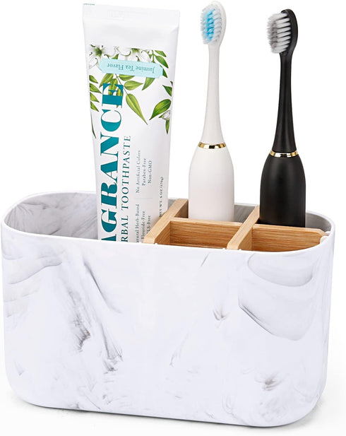 Bamboo Toothbrush Holders for Bathrooms, 5 Slots Kids Electric Toothbrush Holder and Toothpaste Storage