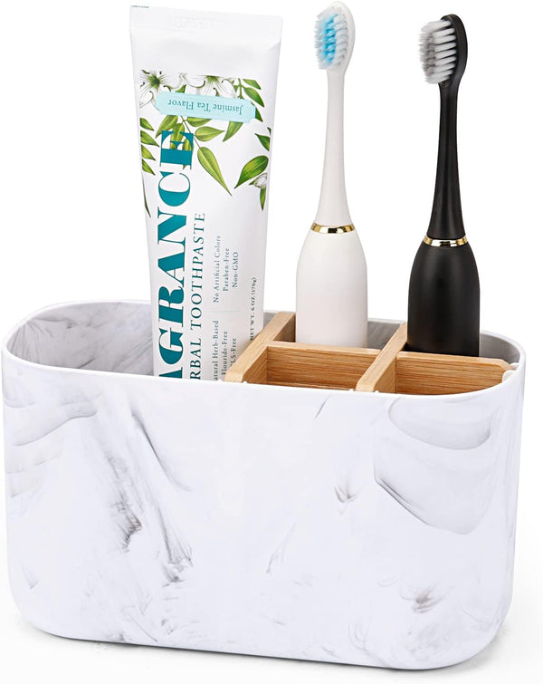 Bamboo Toothbrush Holders for Bathrooms, 5 Slots Kids Electric Toothbrush Holder and Toothpaste Storage