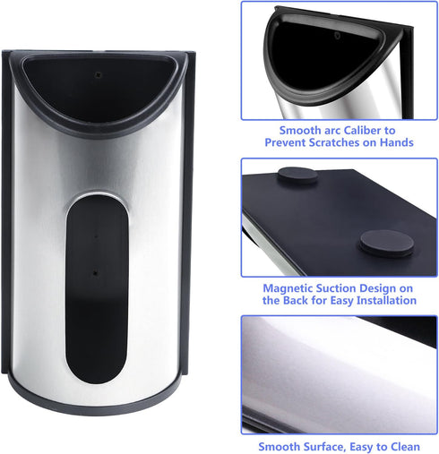 Magnetic Wall Mounted Trash Bag Holder, Grocery Bag Holder Stainless Steel Kitchen Trash Bag Organizer
