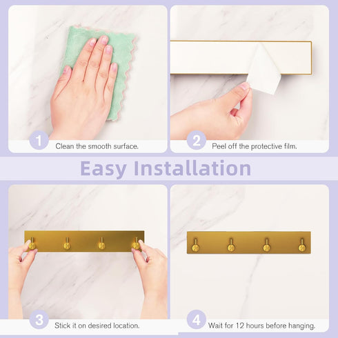 VIS'V Wall Mount Key Holder, Large Self Adhesive Metal Key Rail with 4 Hooks, Keychain Holder Gold