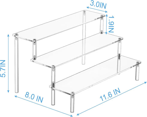 Large Clear Acrylic Display Risers, 3 Tier Perfume Stand Organizer for Food, Tabletop Use, Amiibo Funko POP Figures