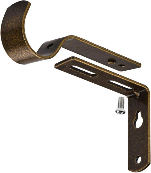 Curtain Rod Bracket Set of 2, Adjustable for 1 or 1 1/8 Inch Rods, Antique Brass