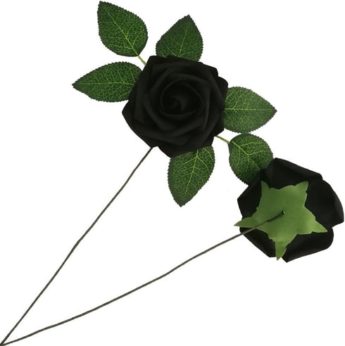 Artificial Flowers - 50PCS Real Looking Black Fake Roses with Stem for DIY Wedding Bouquets, Home Decorations
