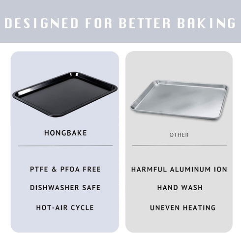 HONGBAKE 2 Pack Nonstick Quarter Sheet Pan for Baking, 13.8 x 9.8 Small Cookie Sheet with Wider Grips
