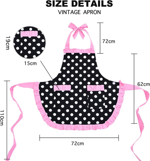 Violet Mist Vintage Apron for Women, Pink Polka Dot Retro Stylish with Pockets, Adjustable Neck Strap