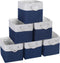 Cube Storage Baskets, 6 Pack 11x11 inch with Cotton Handles for Closet, Shelves, Clothes, Toys (White/Navy Blue)