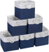 Cube Storage Baskets, 6 Pack 11x11 inch with Cotton Handles for Closet, Shelves, Clothes, Toys (White/Navy Blue)