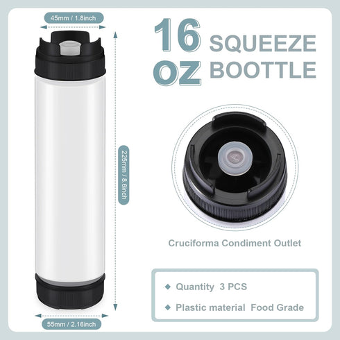 3 16 oz Sabary Pcs Inverted Plastic Squeeze Bottles, Refillable Tip Large Valve Dispenser Condiment Squeeze Bottle
