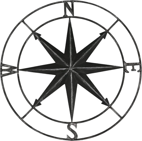 aboxoo Round Metal Compass, Decorative Compass Metal Wall Art, 11 Inch Black Diameter Farmhouse Indoor Outdoor Decor