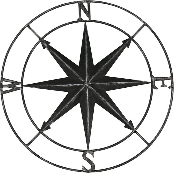 aboxoo Round Metal Compass, Decorative Compass Metal Wall Art, 11 Inch Black Diameter Farmhouse Indoor Outdoor Decor