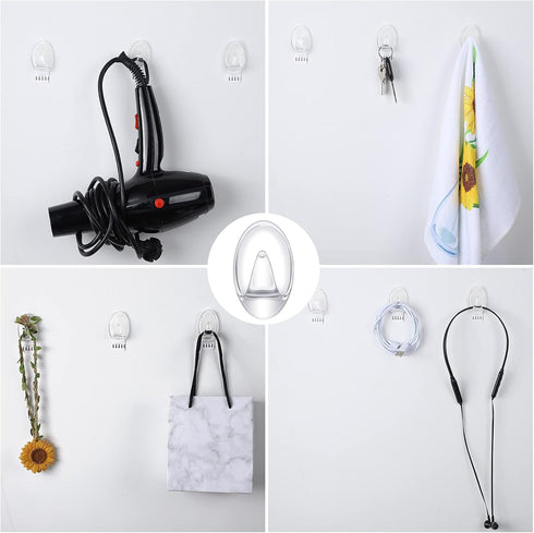 Blulu 12 Pieces Clear Adhesive Hooks, Waterproof Utility Wall Hooks with 15 Self-Adhesive Tapes for Home Kitchen