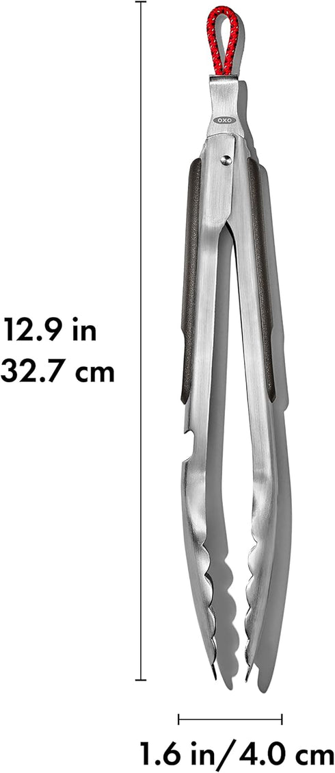OXO 10.5in Stainless Steel Tongs with Bottle Opener for Outdoor Cooking