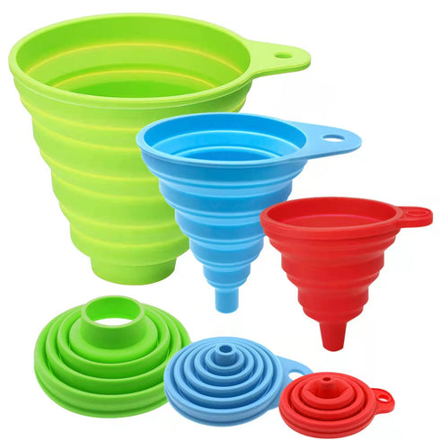 Kitchen Funnel Set of 3, Large Medium Small, Food Grade Silicone Collapsible Funnels for Kitchen Use