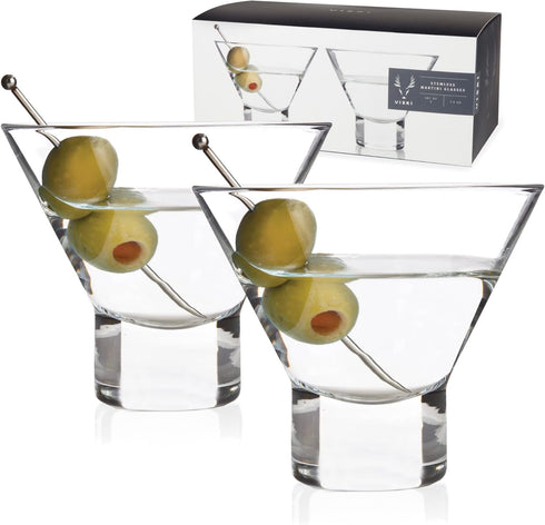 Viski Heavy Base Stemless Martini Glasses, Set of 2 - Premium Short Crystal Cocktail Glass Gift Set, 7.5 oz.