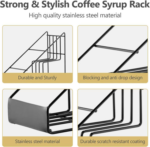 Coffee Syrup Rack for Coffee Bar Accessories, Organizer Holds 4 Bottles, Fits with Torani and Monin Syrup