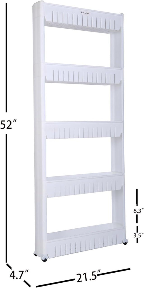 Laundry Room Organizer, Mobile Shelving Unit with 5 Large Storage Baskets for Narrow Spaces
