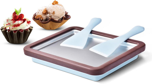 Ice Cream Roll Maker Plate with 2 Spatulas, Instant Rolled Ice Cream Machines for DIY Ice Cream, Color: Brown and Blue,