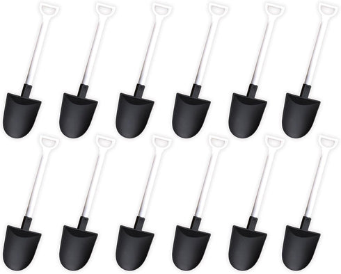 Mini Shovel Shape Spoons, Disposable Plastic Dessert Spoons, 60 Pcs in Black and White