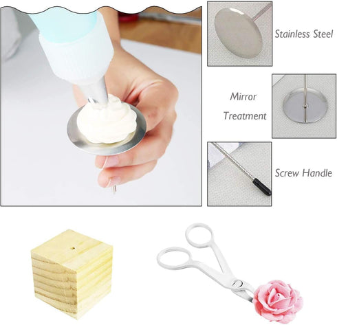 Cake Flower Nail Lifters Set, 6 Pcs Stainless-Steel Baking Tools for Icing Flowers Decoration