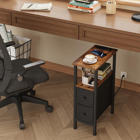 2 1 UTBT005FV2 Narrow Side Table for Small Spaces, Skinny End Table with Charging Station, Sofa Beside Table