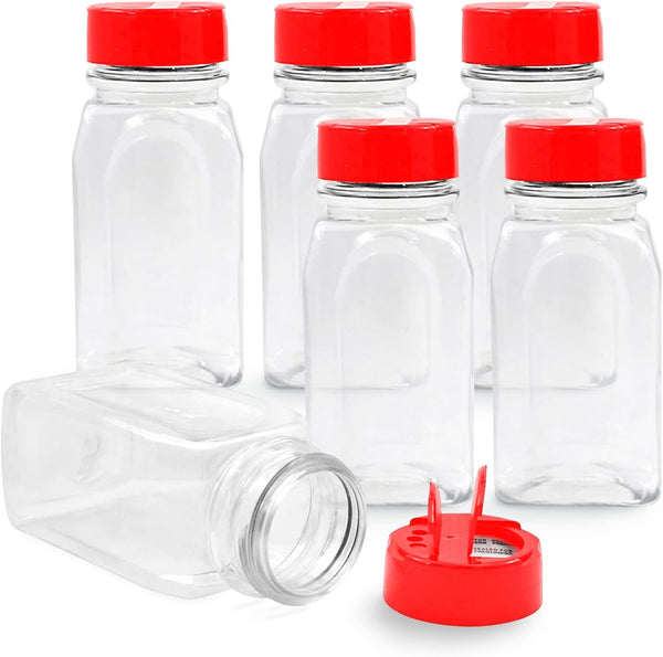 RoyalHouse 6 Pack 9.5 Oz Plastic Spice Jars with Red Cap, BPA Free for Storing Spice and Herbs