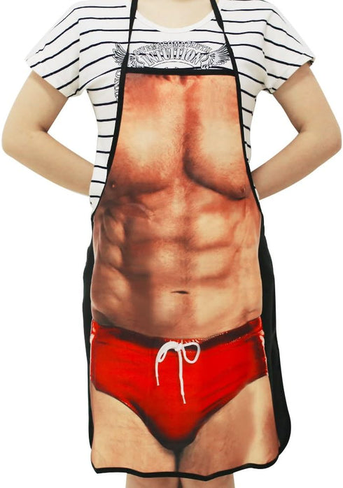 Cooking Kitchen Aprons for Women Men Chef, Funny Apron, Red Swim Trunks Man