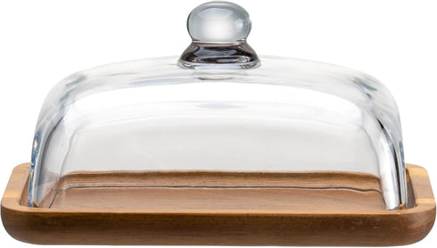MKLZ Glass Butter Dish with Lid, Clear Domed Cheese Dish with Handle, Large