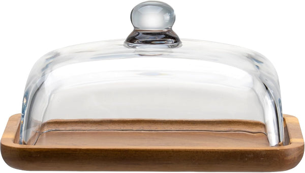 MKLZ Glass Butter Dish with Lid, Clear Domed Cheese Dish with Handle, Large