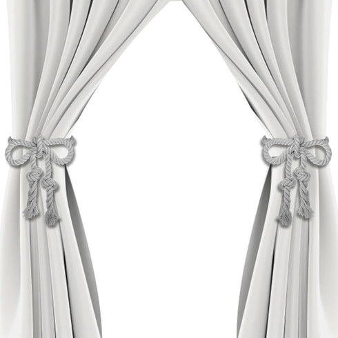 4 Pcs Hand Woven Curtain Tiebacks, No Drilling Boho Rope Holdbacks for Light Color Curtains, Grey