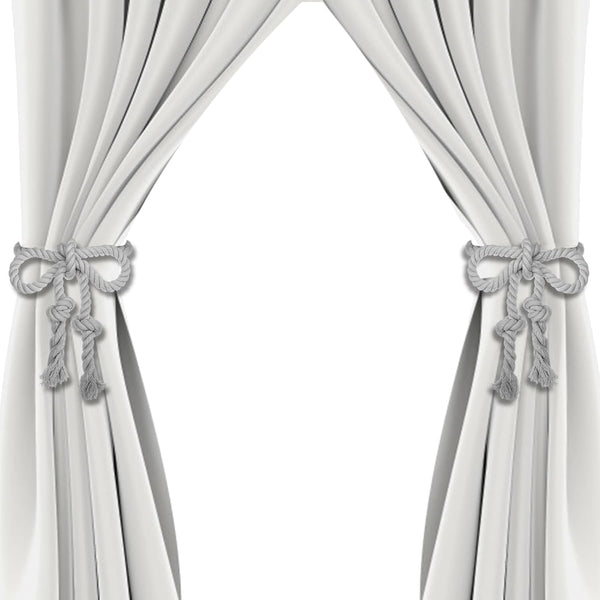 4 Pcs Hand Woven Curtain Tiebacks, No Drilling Boho Rope Holdbacks for Light Color Curtains, Grey