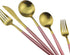 Gugrida Pink Gold Flatware Set, 5 Piece Matte Pink Handle 18/10 Stainless Steel Tableware for 1, Camping Utensils