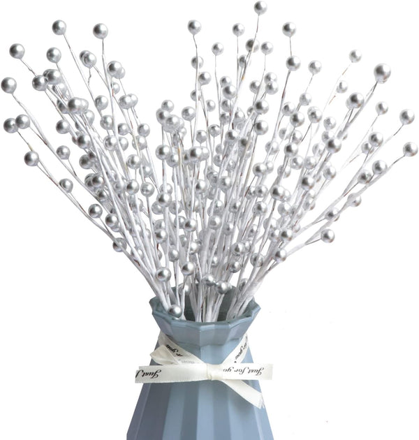 Kunjocy 10 Pack Holly Berry Stem Picks, 14.4" Decorative Wire Berries Twig Stem