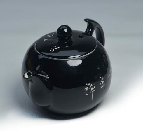 Porcelain Teapot, 10oz Small Xishi Chinese Gongfu Tea Set Ceramic Kettle in Black