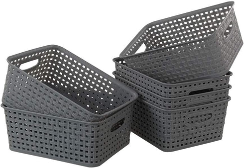 Grey Plastic Storage Basket, 10.03" x 7.67" x 4.05", Set of 6 Packs