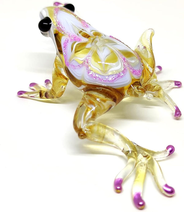 Frog Miniature Figurines 3" Color Glass Art Collectible Gift Decorate (Yellow Purple)