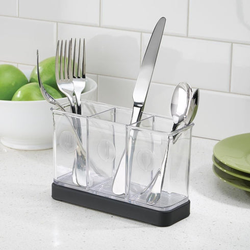 iDesign Forma Decorative Flatware Organizer - 7.4" x 2.6" x 4.75", Matte Black/Clear