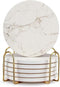 6 Pack White Marble Coaster Set with Holder Absorbent Drink Coasters Ceramic