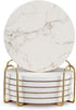 6 Pack White Marble Coaster Set with Holder Absorbent Drink Coasters Ceramic