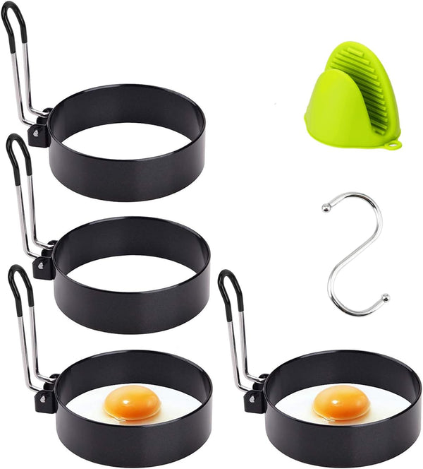 4 Pack Stainless Steel Egg Ring Molds, Non-Stick Metal Shaper Circles for Fried Egg McMuffin Sandwiches