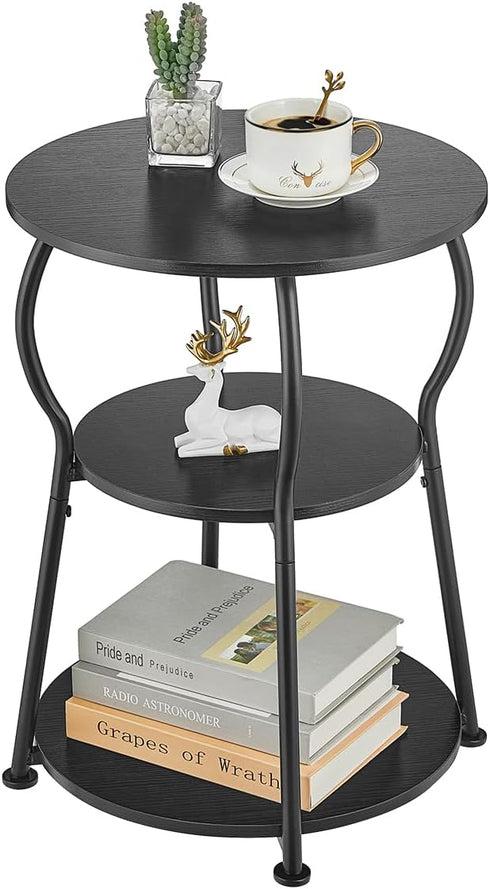 Round Side Table for Small Spaces, 3-Tier Wood Bedside Round End Tables