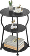 Round Side Table for Small Spaces, 3-Tier Wood Bedside Round End Tables