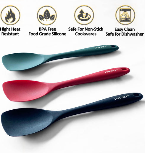 Upgrade Silicone Spatula Spoon Set,VOVOLY Heat Resistant Rubber Spoonula, Seamless Non-Stick Flexible Scrapers for Baking Mixing Tool,3 Pack, by Vovoly