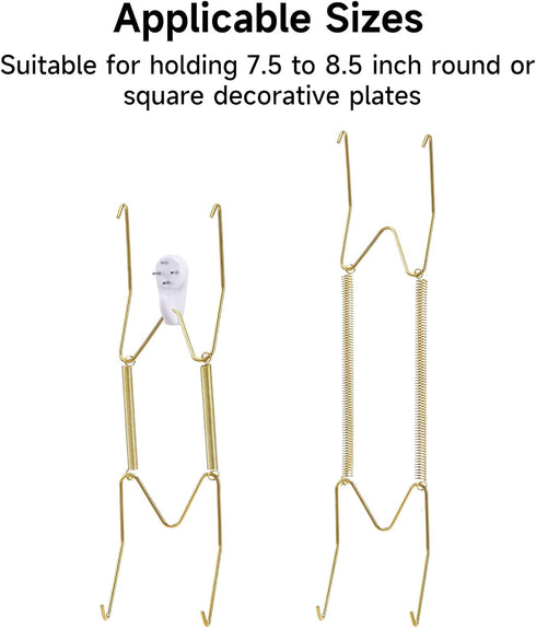 10-Piece Brass Plate Wall Hangers, 8 Inch Invisible Decorative Holders with 12-Piece Wall Hooks