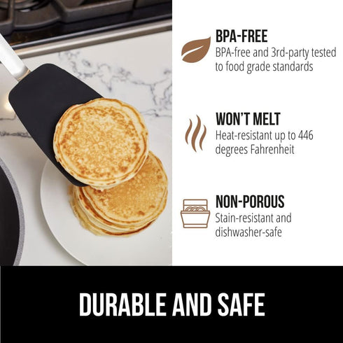 Gorilla Grip Nonstick Silicone Spatula, 11.6 Inch Black, Heat Resistant, BPA-Free, Flexible Head, Stainless Steel Handle